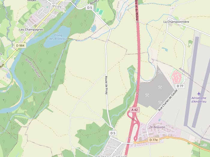 Carte de Priay et de ses environs, dans l'Ain.